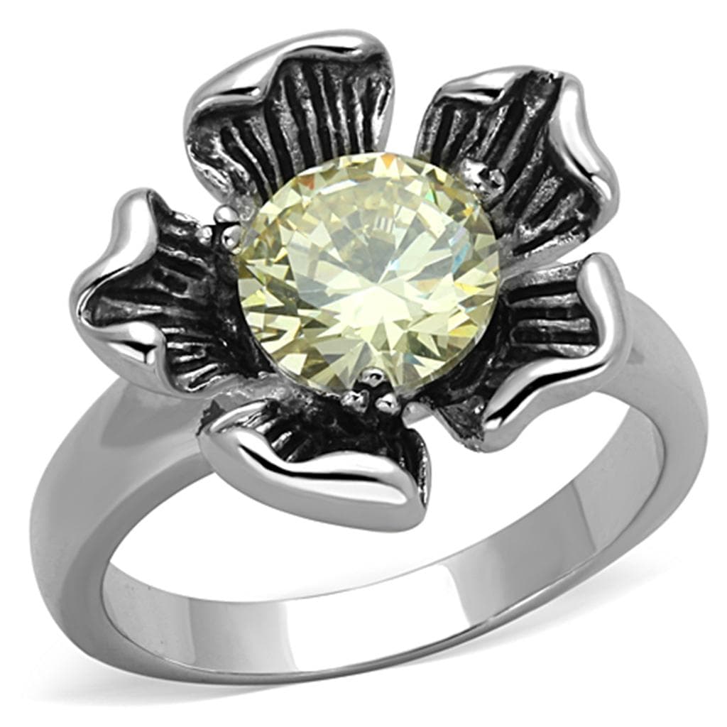 Brass Yellow CZ Oxidized Flower Bloom Cocktail Ring