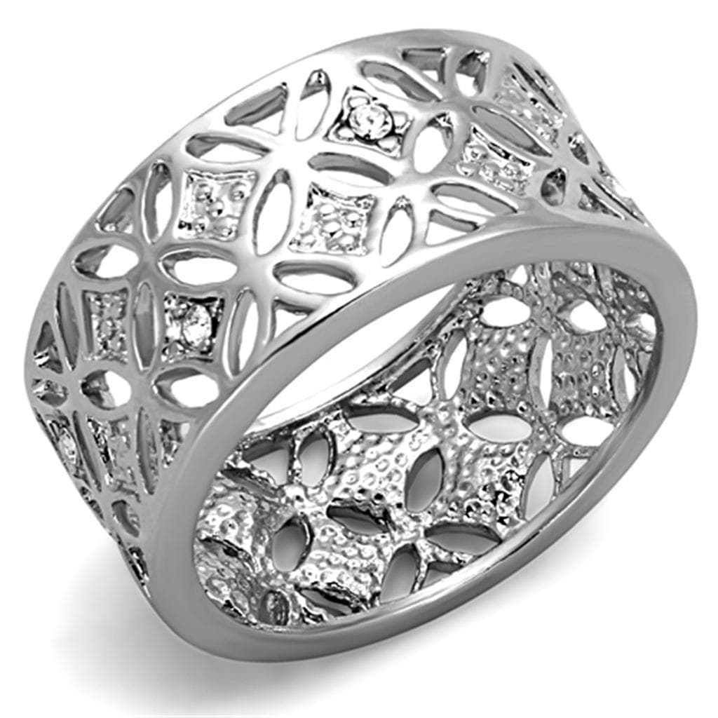 Brass CZ Filigree Leaf Cutout Wide Dome Ring
