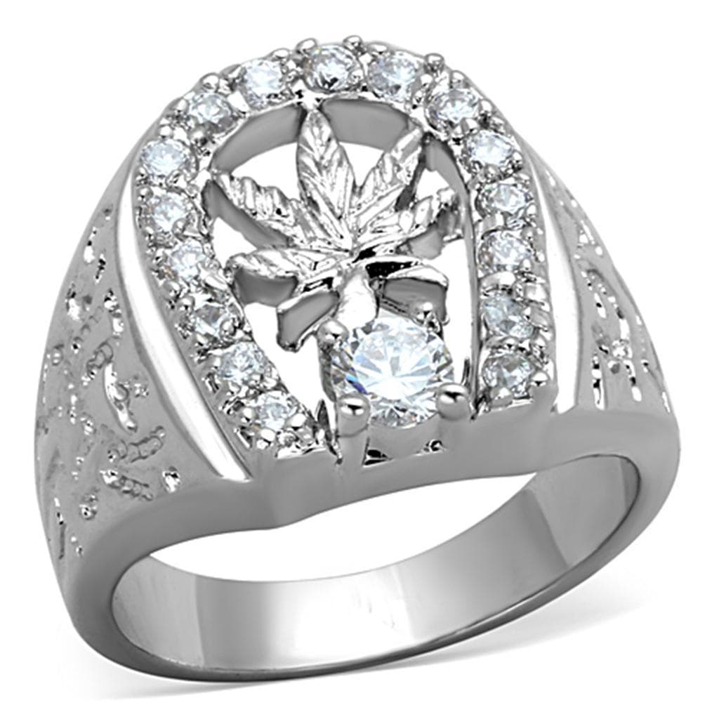 Brass CZ Leaf Cutout Wide Dome Ring