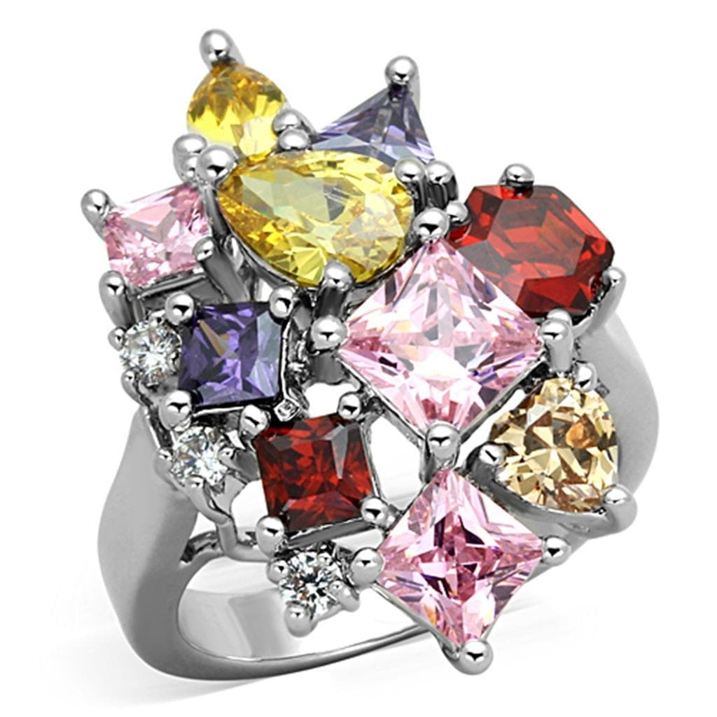Brass Multicolor CZ Princess Cut Cluster Cocktail Ring