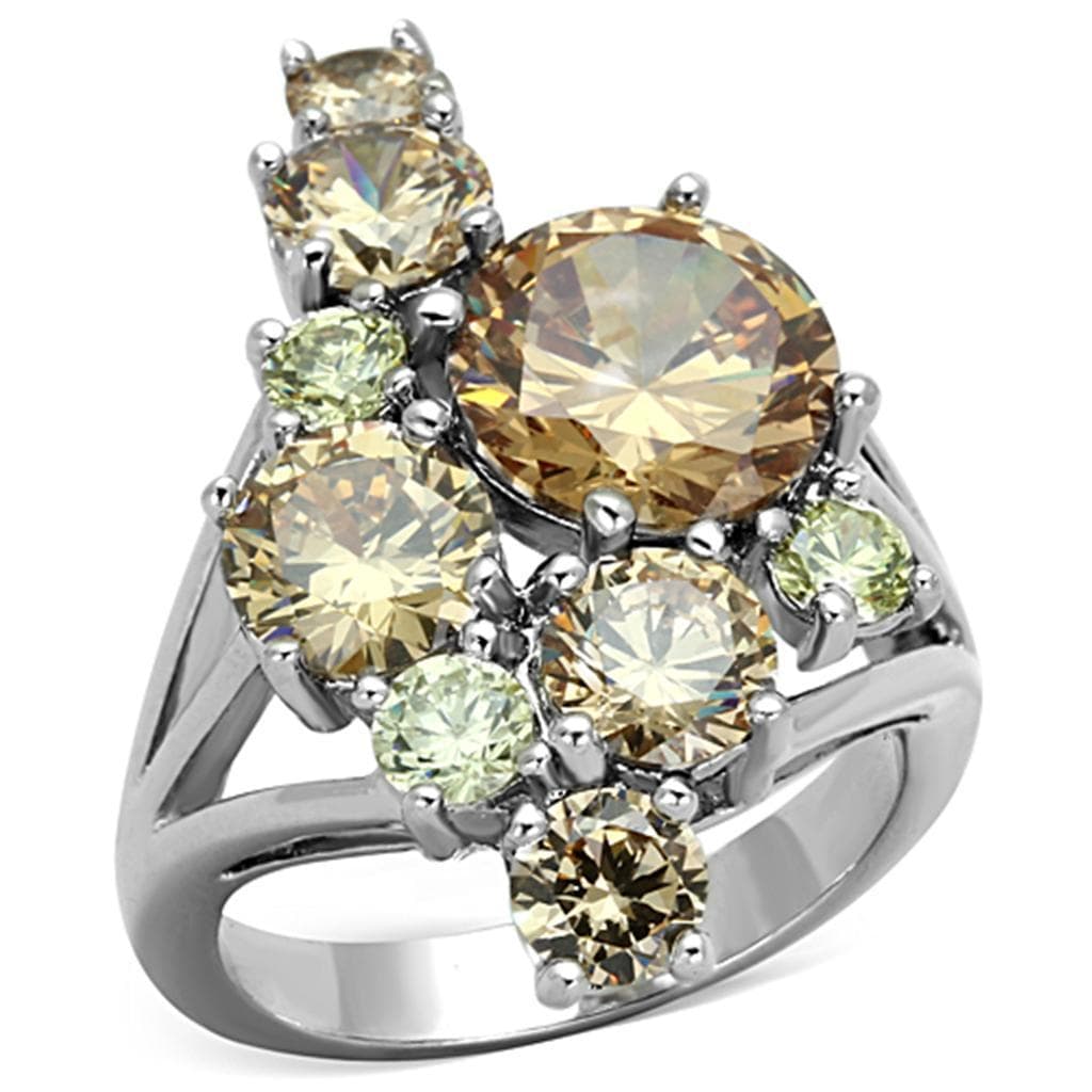 Brass Champagne CZ Round Cluster Cocktail Ring