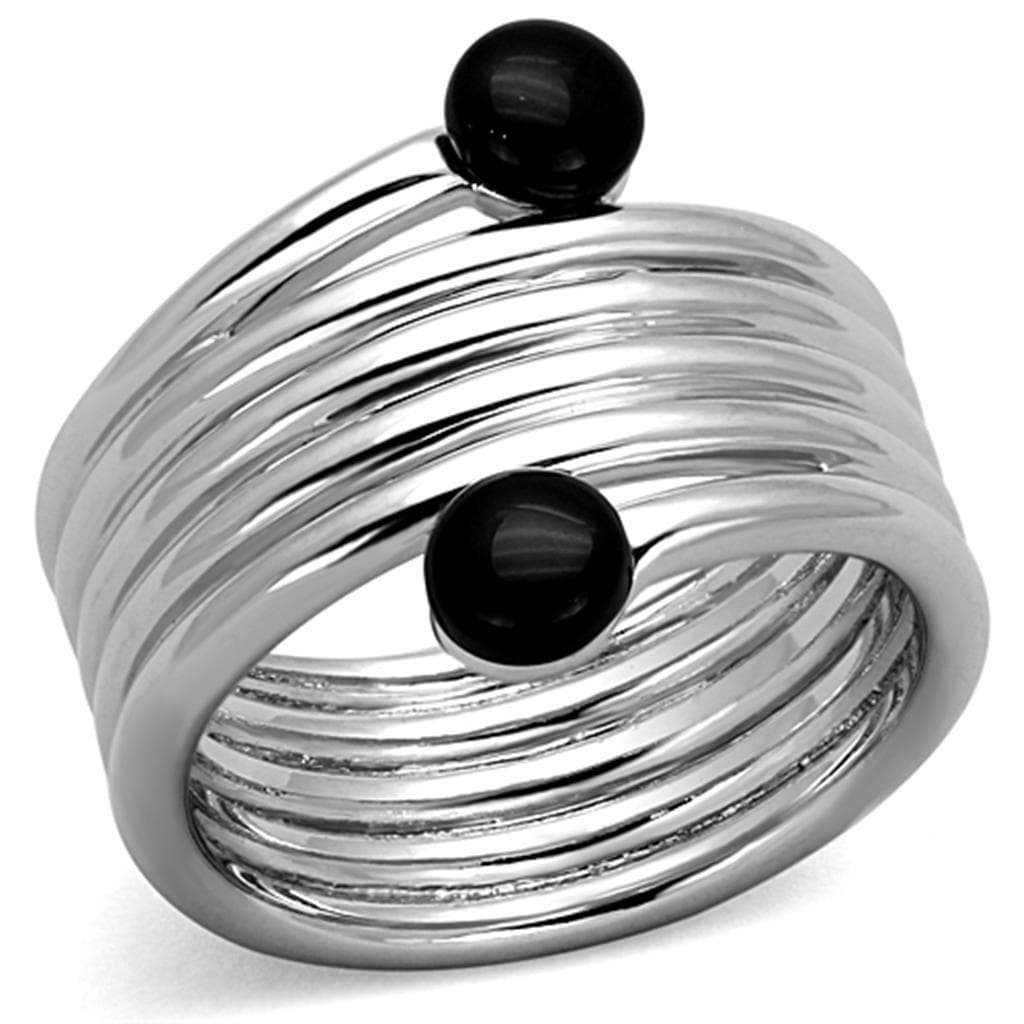 Brass Black Onyx Ball Wire Wrap Multi-Row Ring