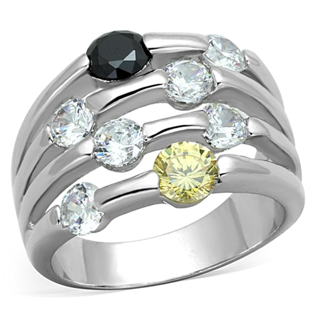 Brass Multicolor CZ Round Multi-Row Wide Band Ring