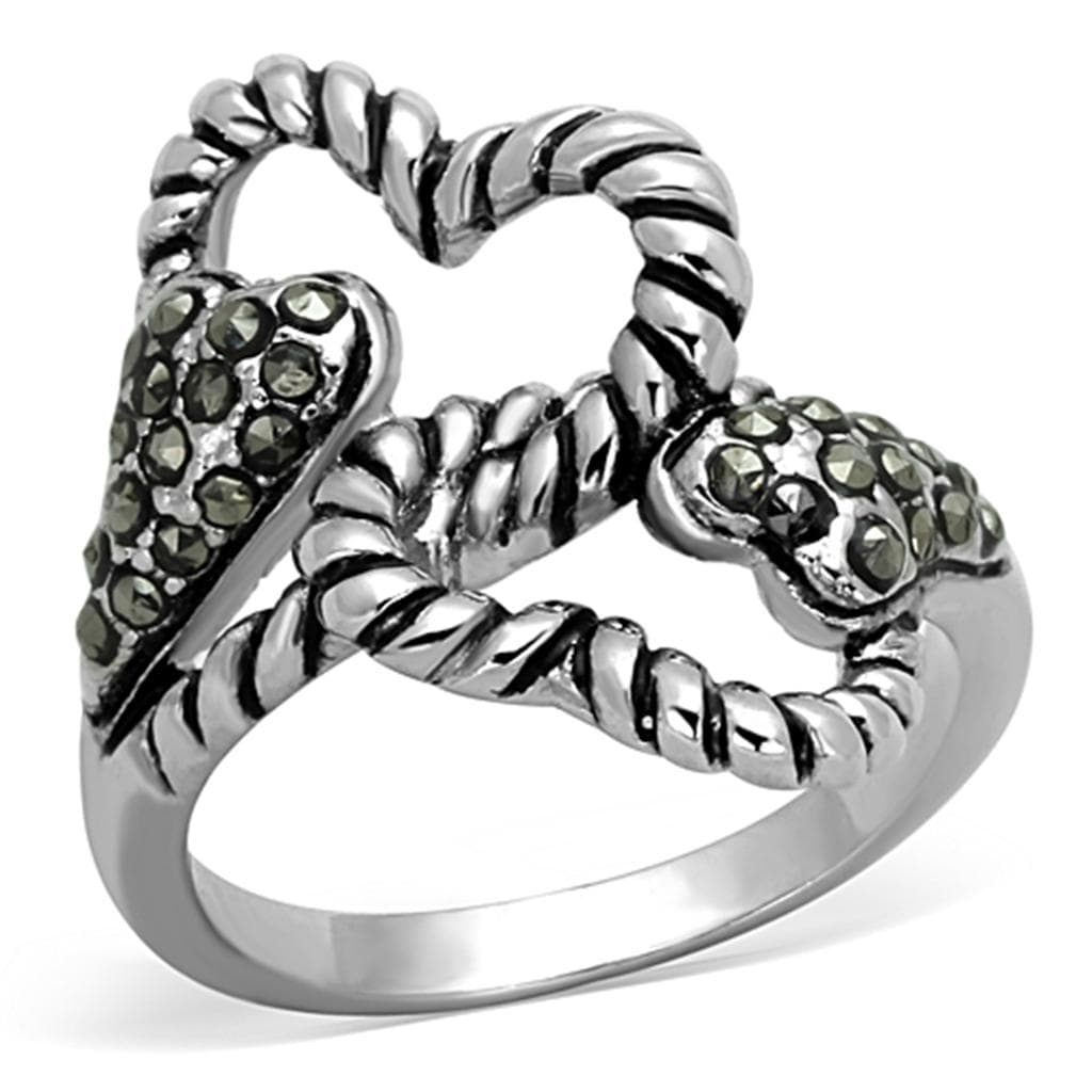 Brass Oxidized Snake Twisted Heart Open Ring