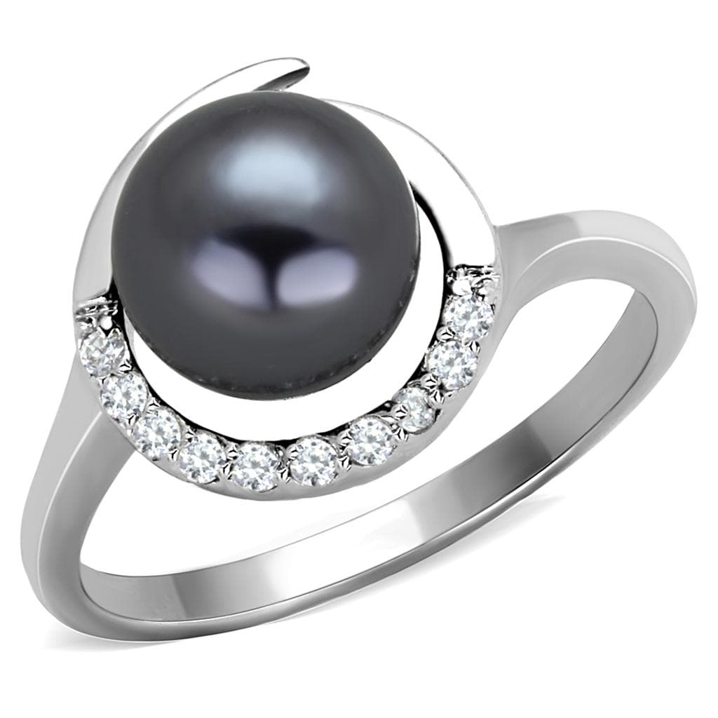 Brass Black Pearl Polished Swirl Solitaire Ring