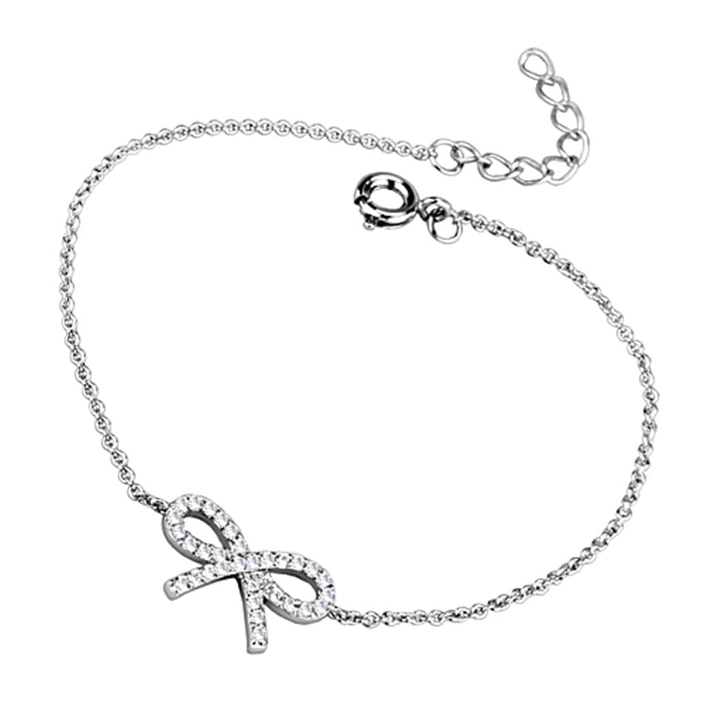 Brass CZ Pave Ribbon Bow Chain Bracelet