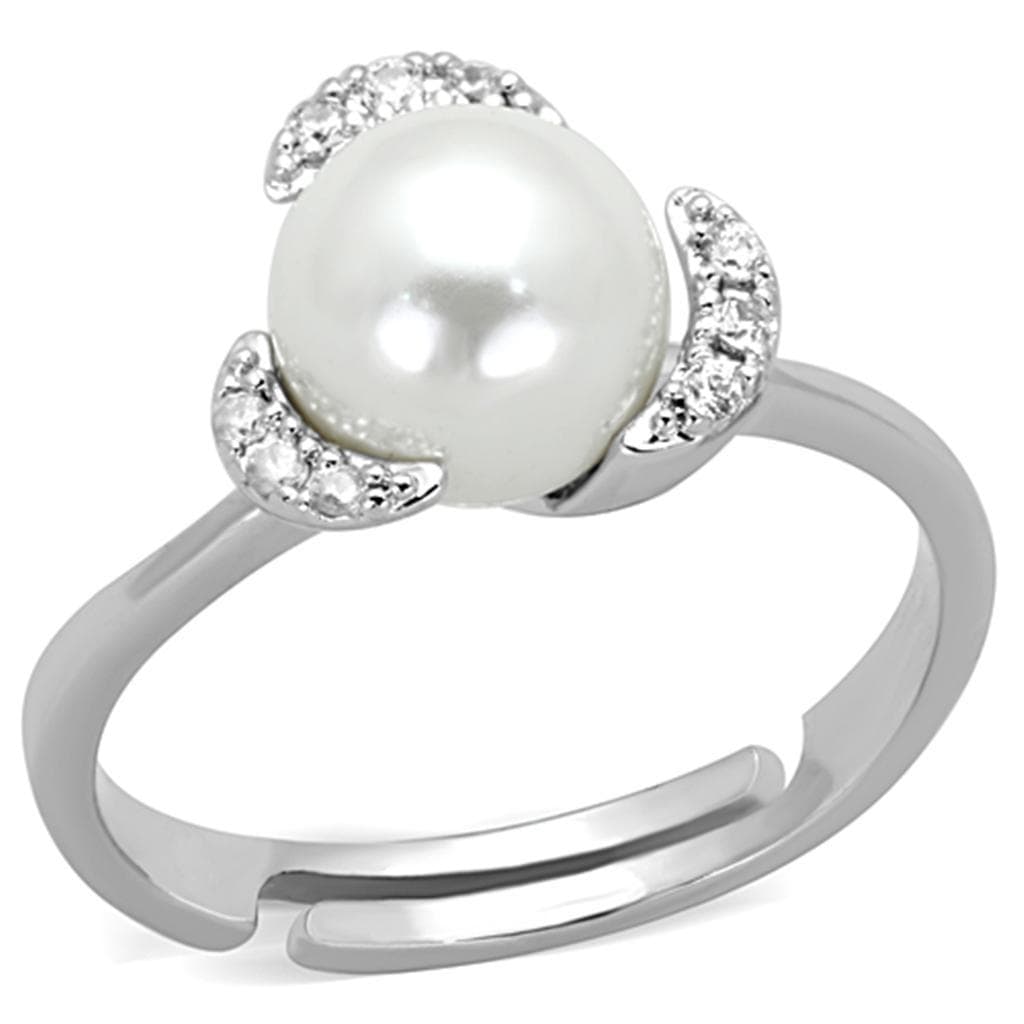 Brass Pearl CZ Wave Open Solitaire Ring