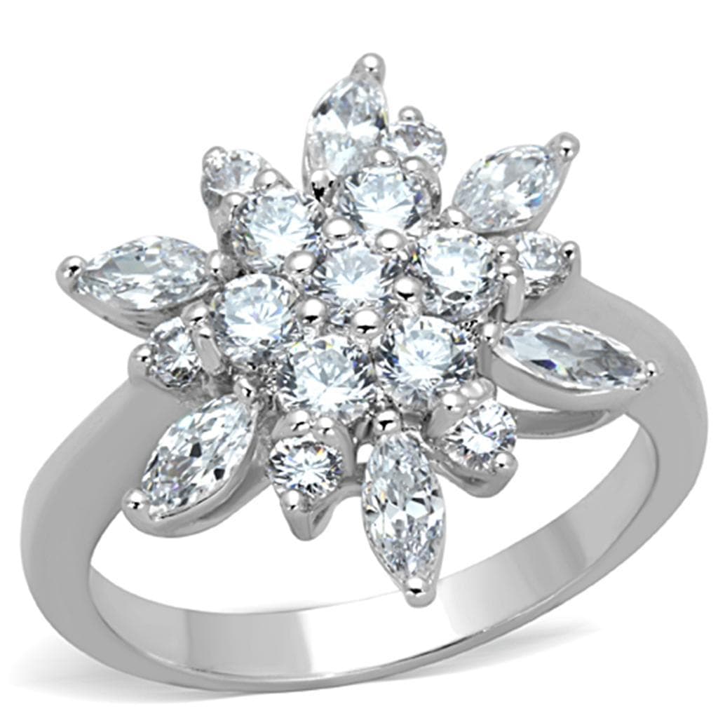 Brass CZ Marquise Round Flower Starburst Ring
