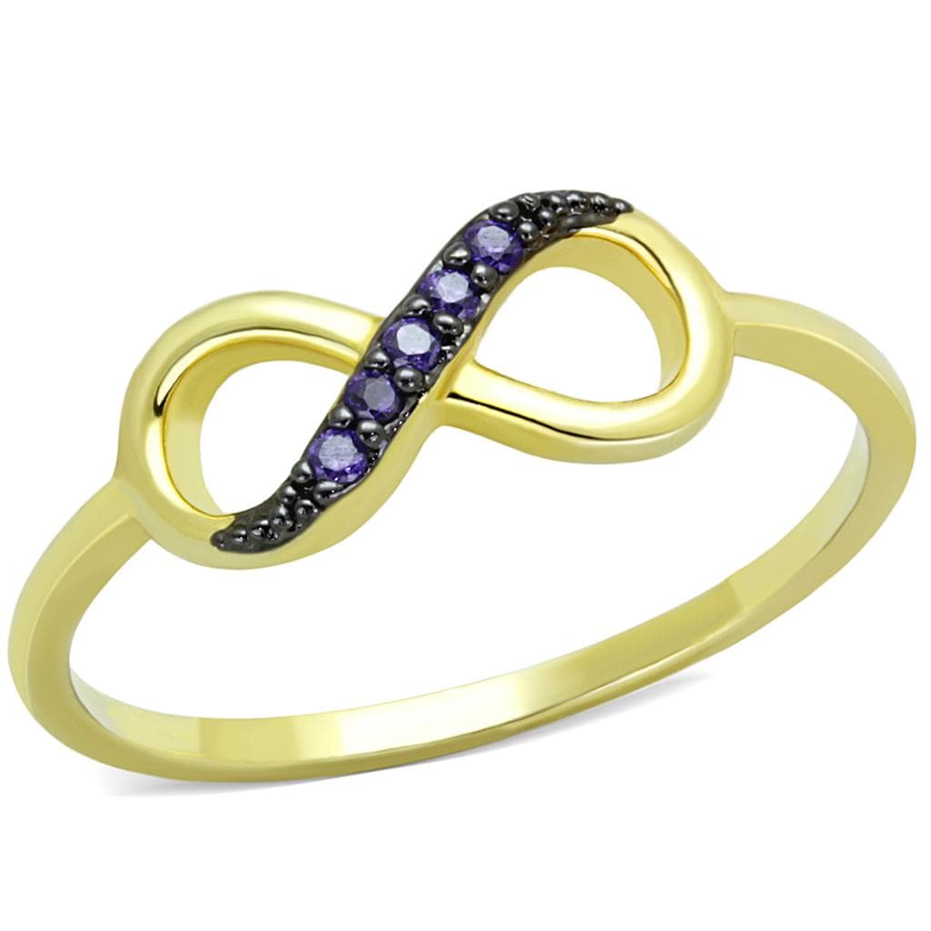 Brass Gold Tanzanite CZ Pave Infinity Loop Ring