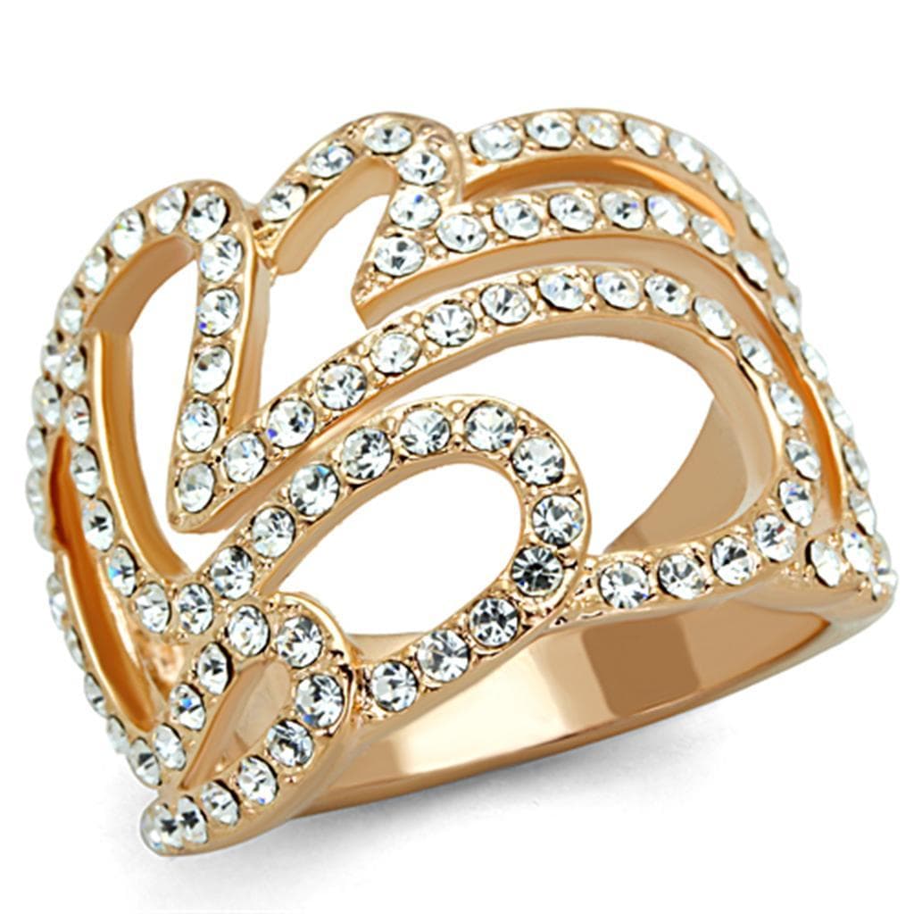 Brass Gold CZ Pave Heart Leaf Wide Dome Ring