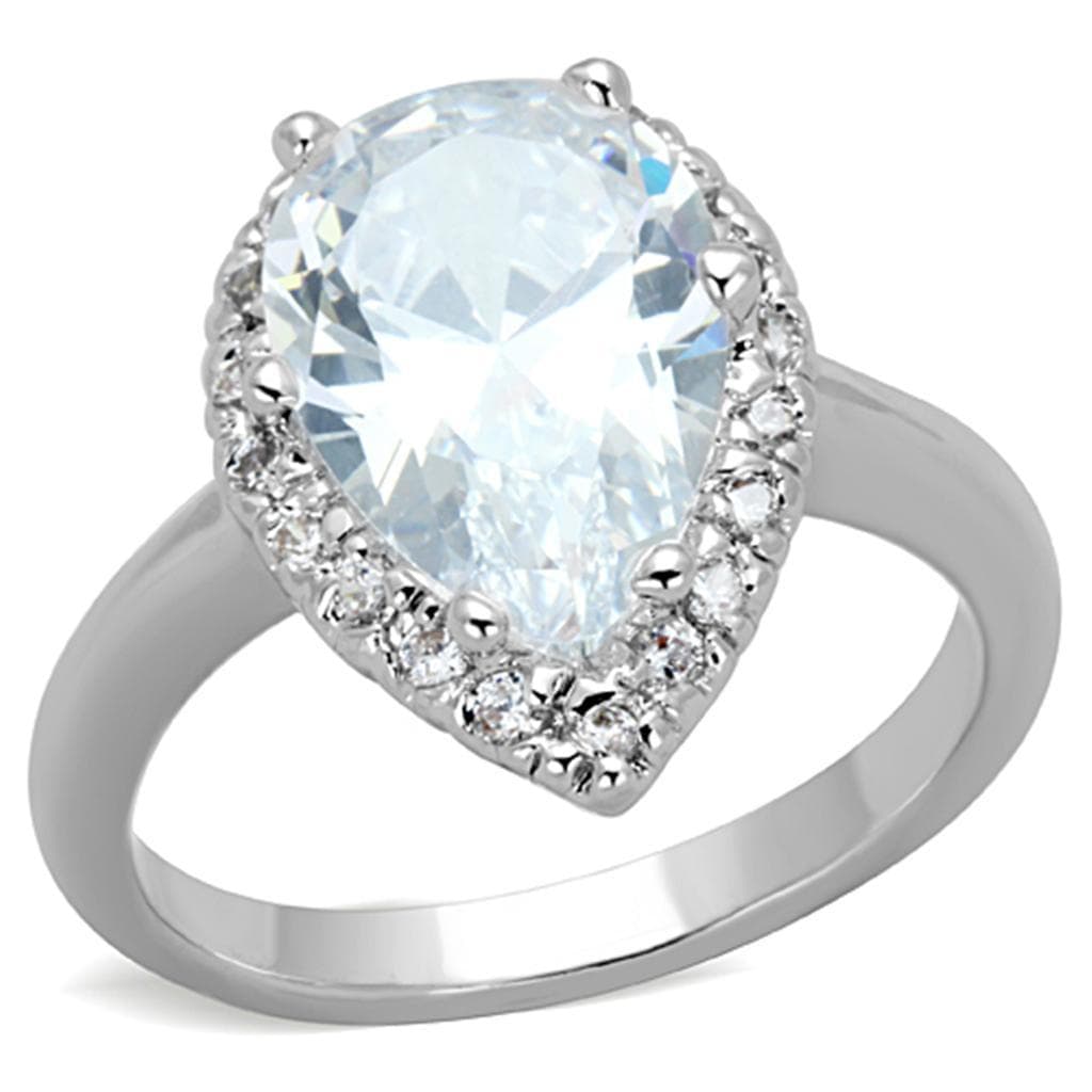 Brass CZ Pear Halo Solitaire Ring