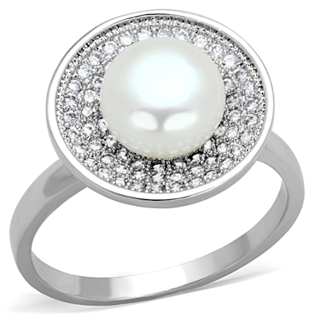 Brass Pearl CZ Double Halo Solitaire Ring