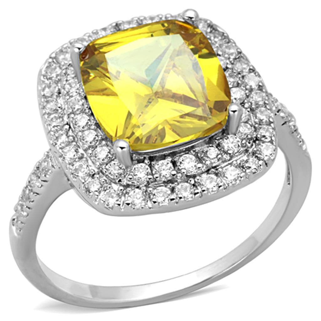 Brass Yellow CZ Cushion Double Halo Ring