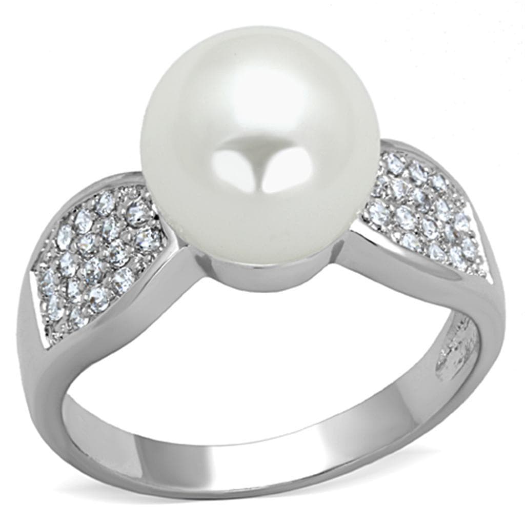 Brass Pearl CZ Leaf Bypass Solitaire Ring