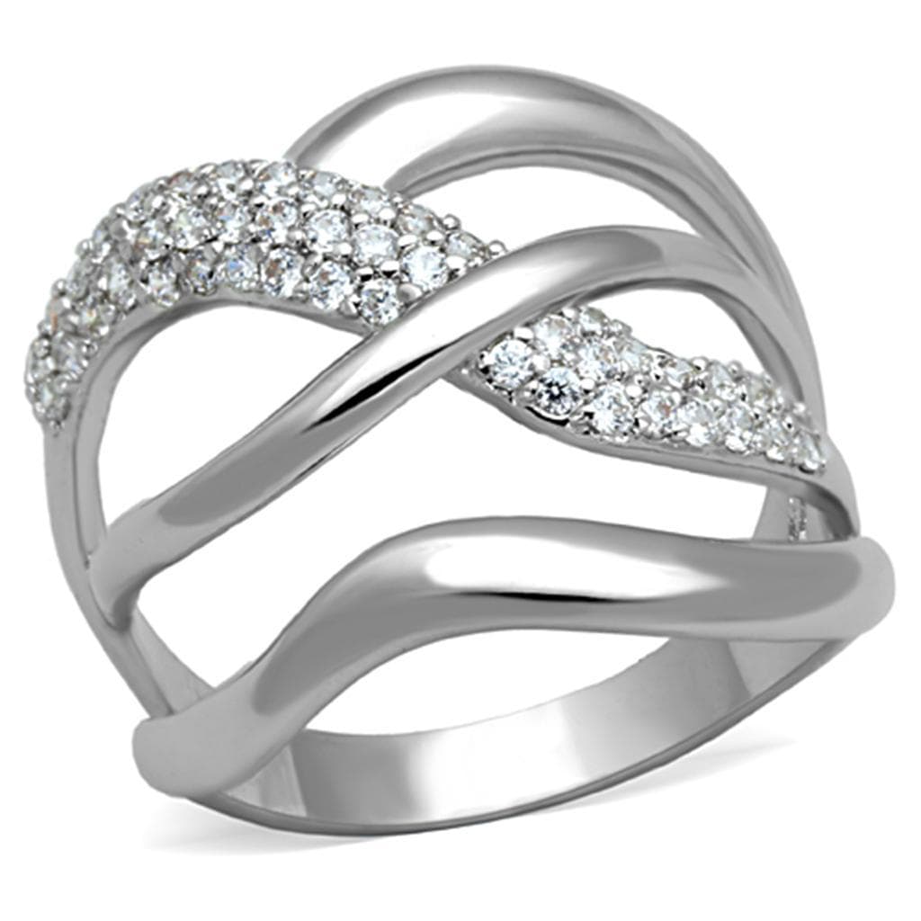 Brass CZ Pave Wave Crossover Wide Dome Ring