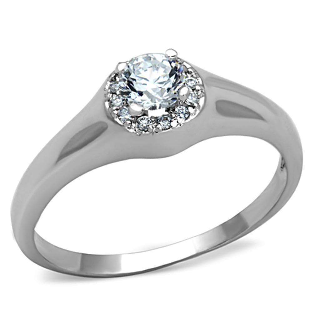 Brass CZ Round Halo Thin Band Solitaire Ring