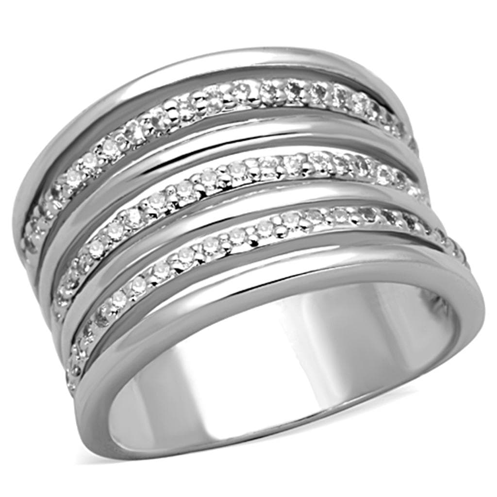 Brass CZ Pave Triple Row Wide Band Ring 3W791