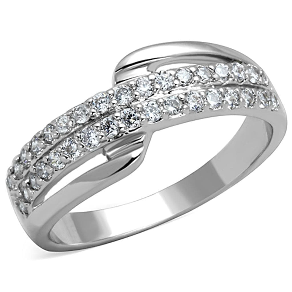 Brass CZ Pave Bow Wave Crossover Wide Band Ring