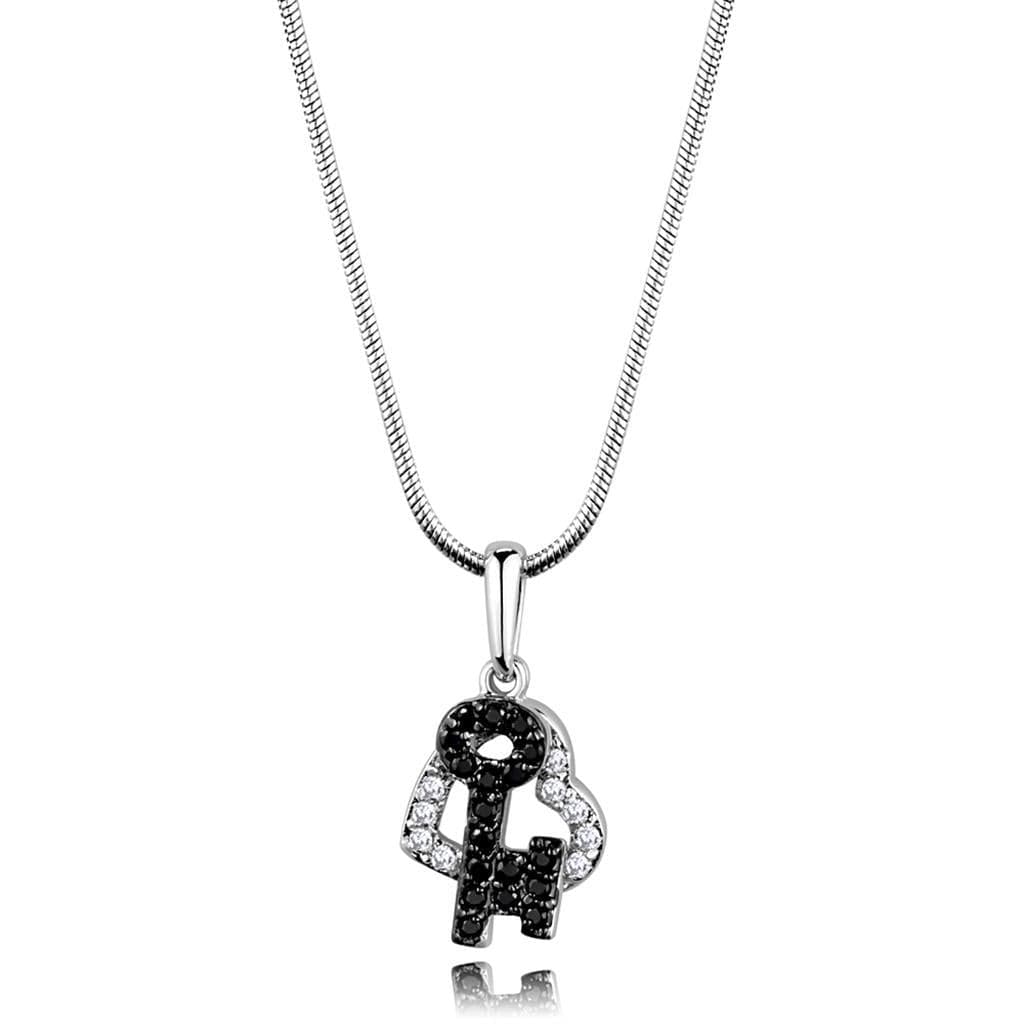 Brass CZ Black Key White Heart Charm Pendant