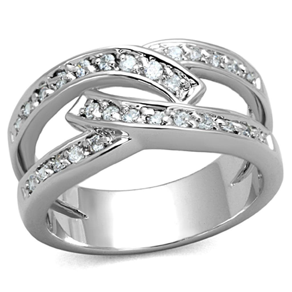 Brass CZ Pave Wave Leaf Crossover Wide Ring