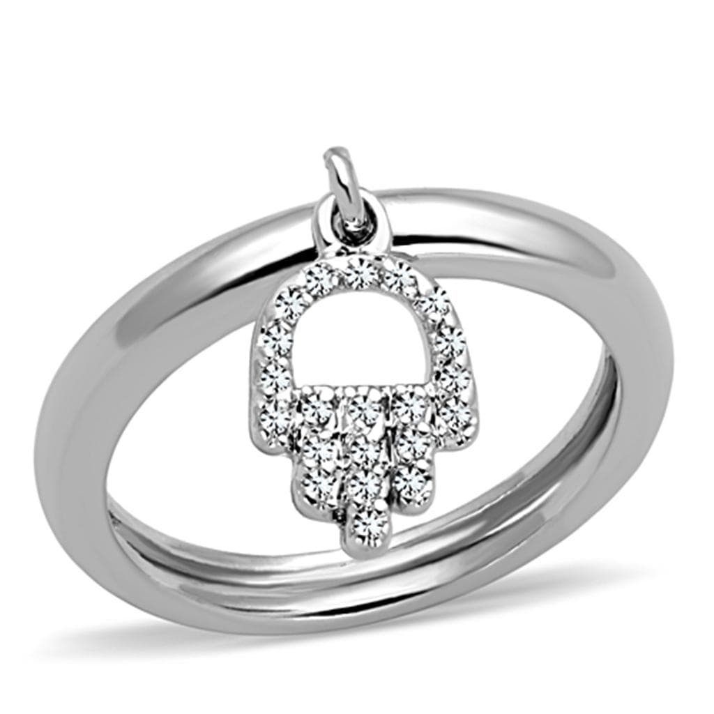 Brass CZ Pave Hamsa Hand Charm Open Ring