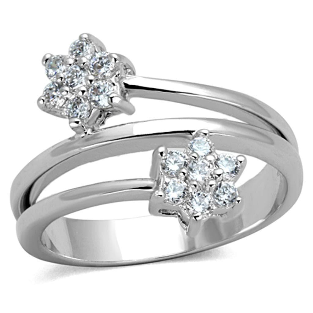 Brass CZ Round Cluster Flower Split Band Ring