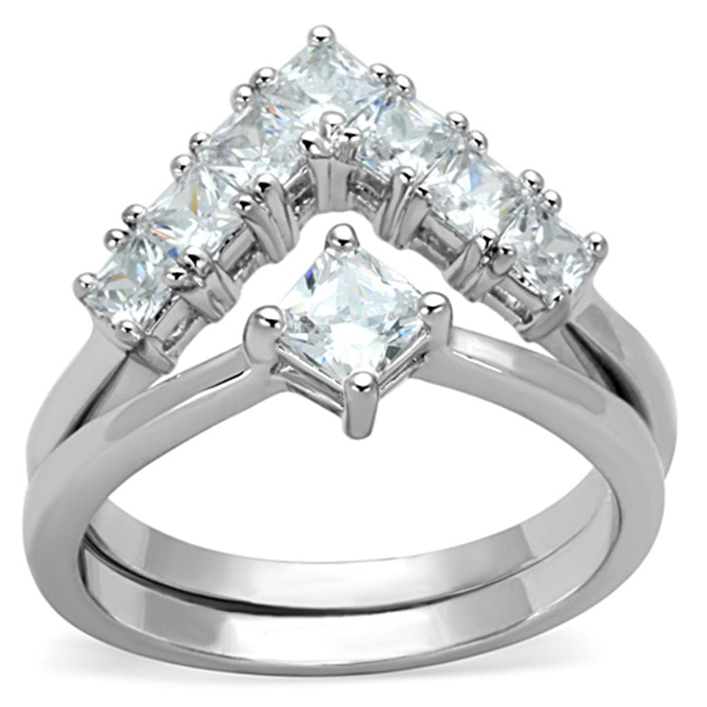 Brass CZ Princess Baguette V-Shape Set Ring