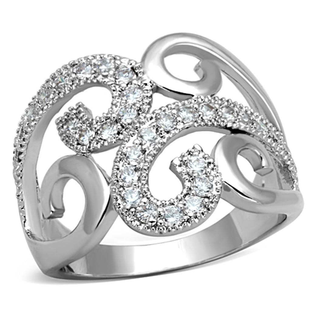 Brass CZ Pave Scroll Filigree Wide Dome Ring