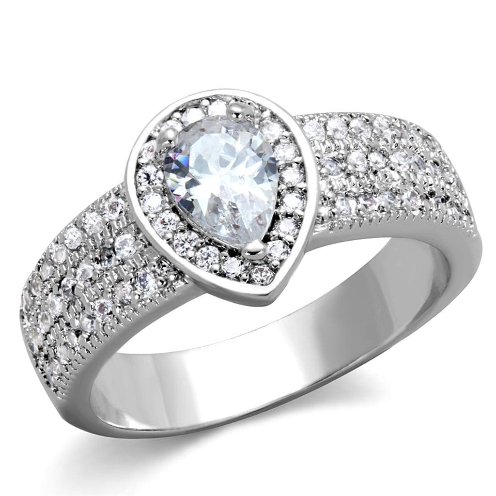 Brass CZ Pear Bezel Halo Pave Wide Band Ring