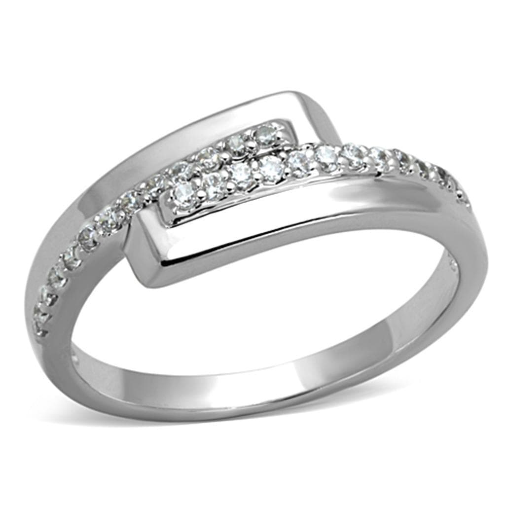 Brass CZ Pave Bar Buckle Geometric Band Ring