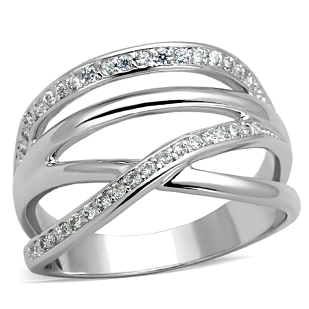 Brass CZ Pave Triple Crossover Wide Dome Ring