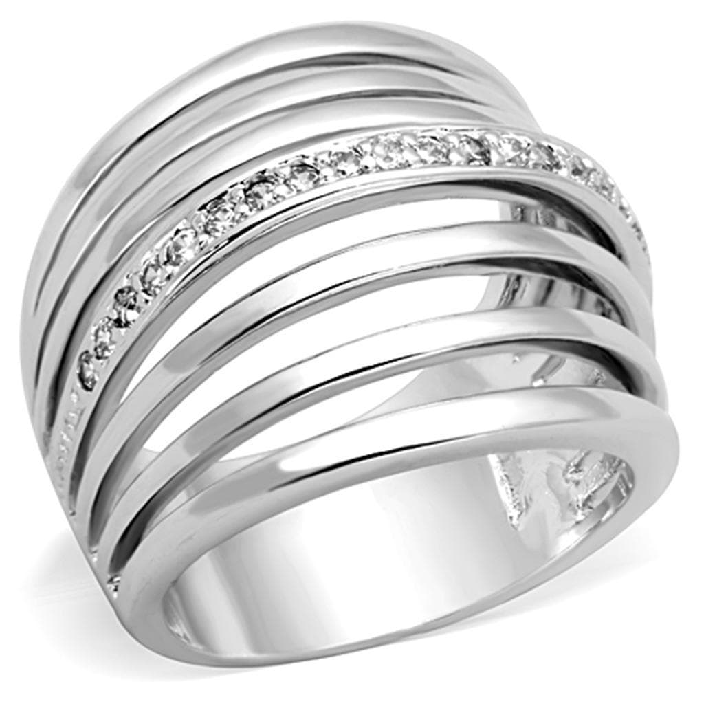 Brass CZ Channel Multi-Row Polished Wide Band Ring