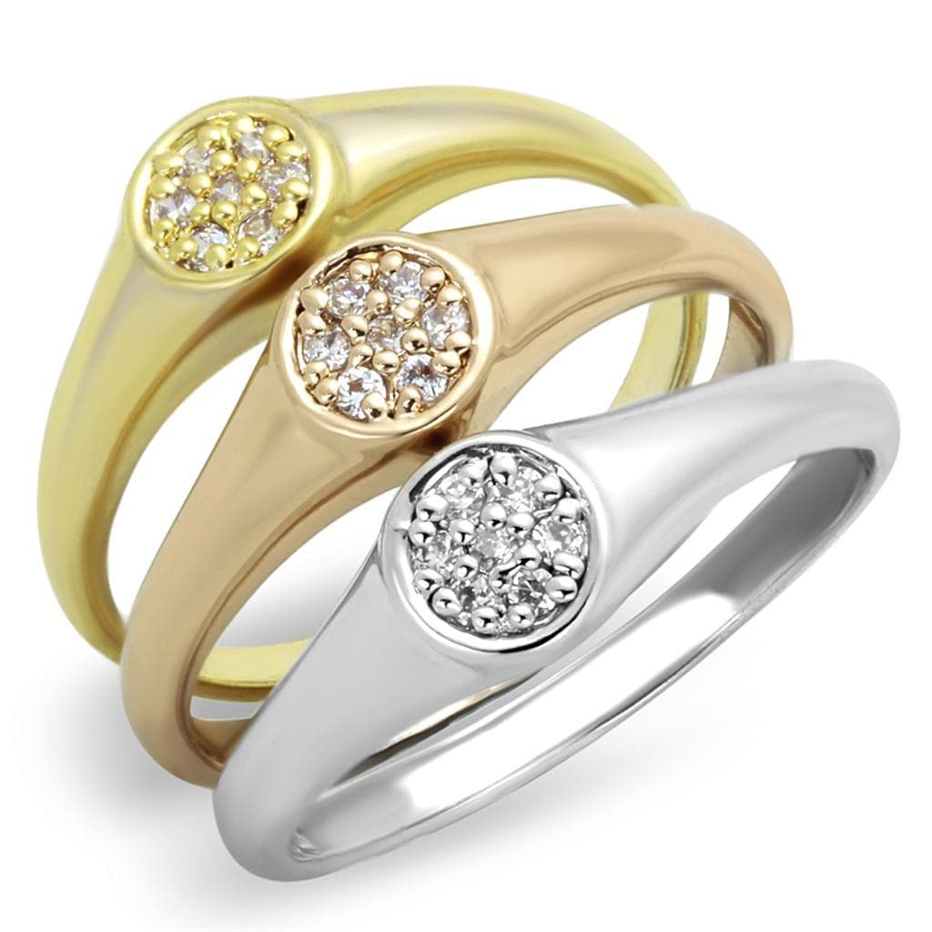 Brass Gold Silver CZ Pave Disc Stack Set Ring