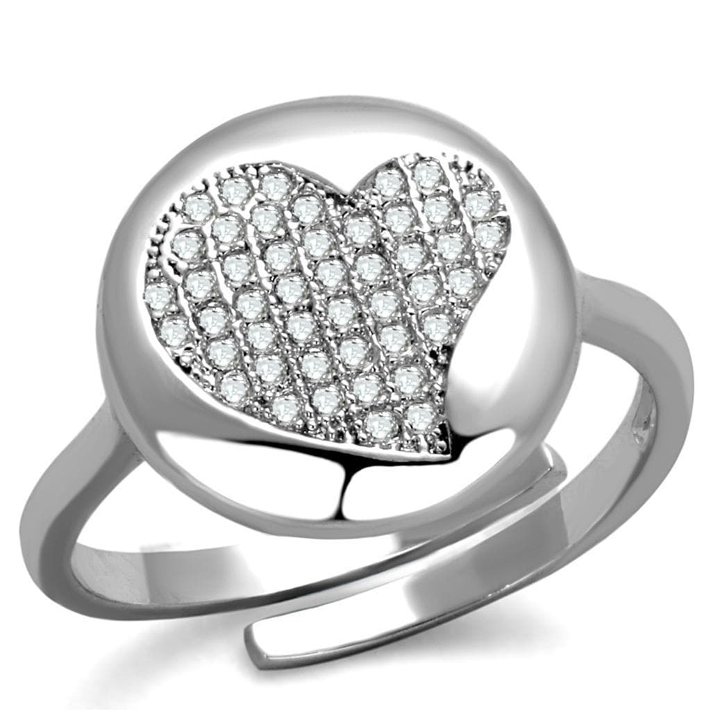 Brass CZ Pave Heart Polished Dome Ring