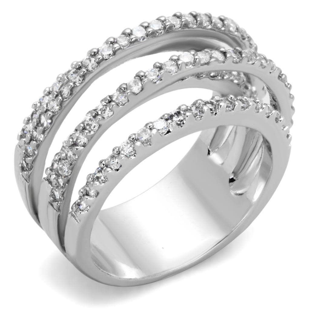 Brass CZ Pave Triple Row Crossover Wide Ring