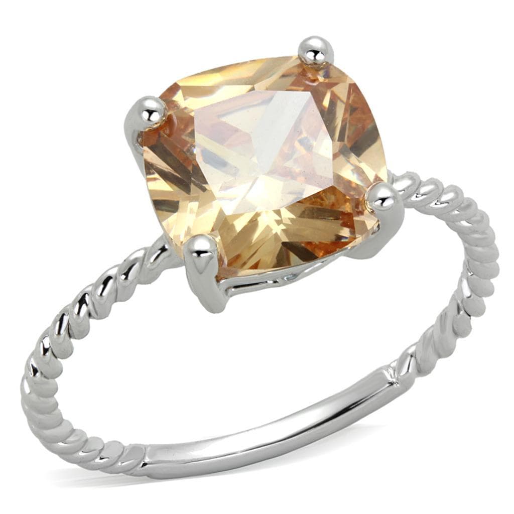 Brass Champagne CZ Cushion Twisted Rope Solitaire Ring