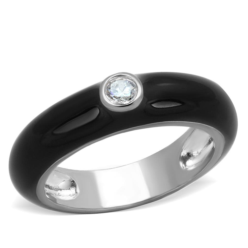 Brass Black Enamel CZ Bezel Dome Band Ring