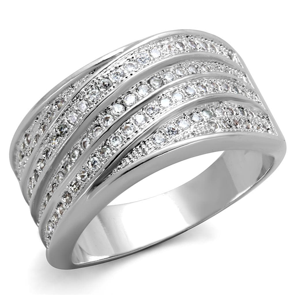 Brass CZ Pave Triple Row Crossover Wide Band Ring