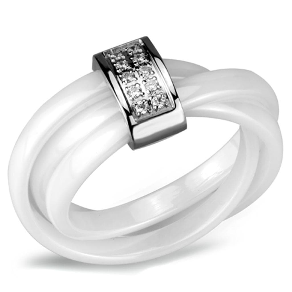 Stainless Steel White Ceramic CZ Bar Ring