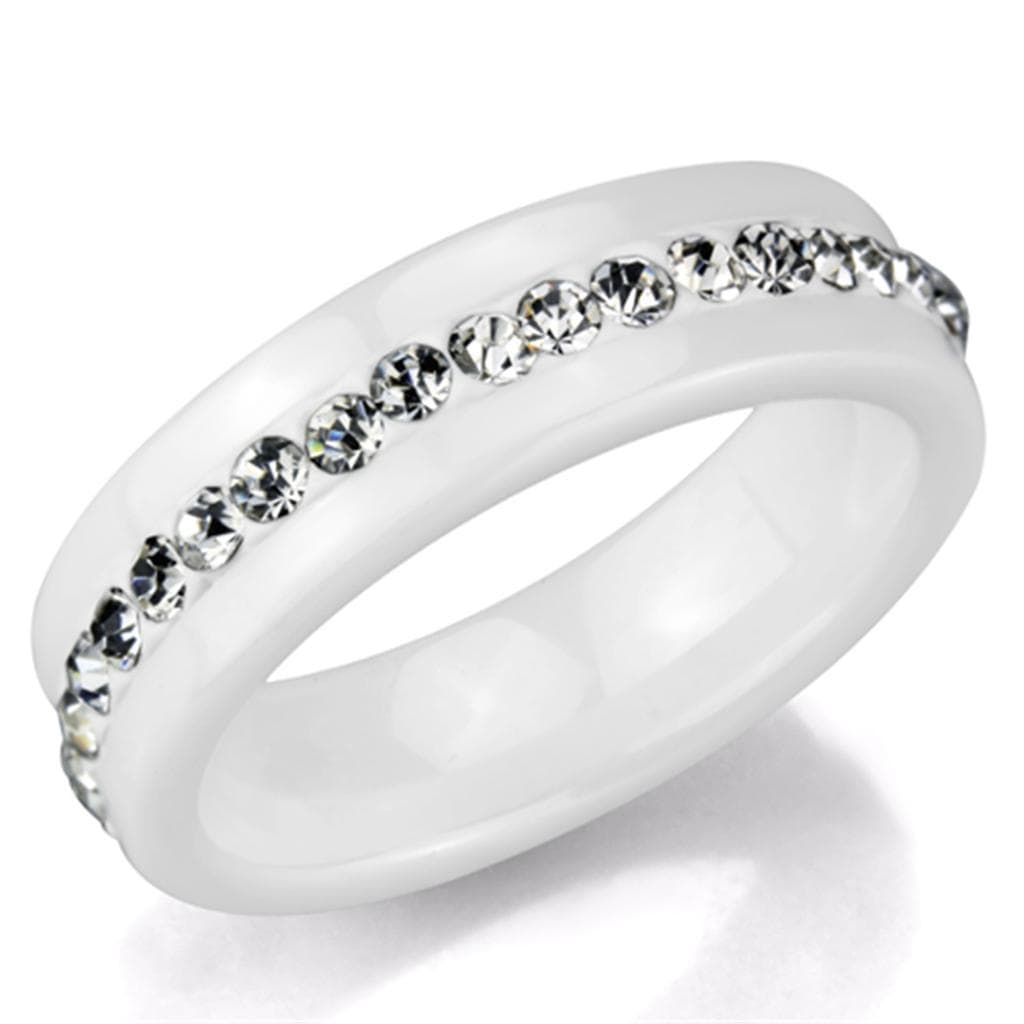 Stainless Steel White Ceramic CZ Row Ring