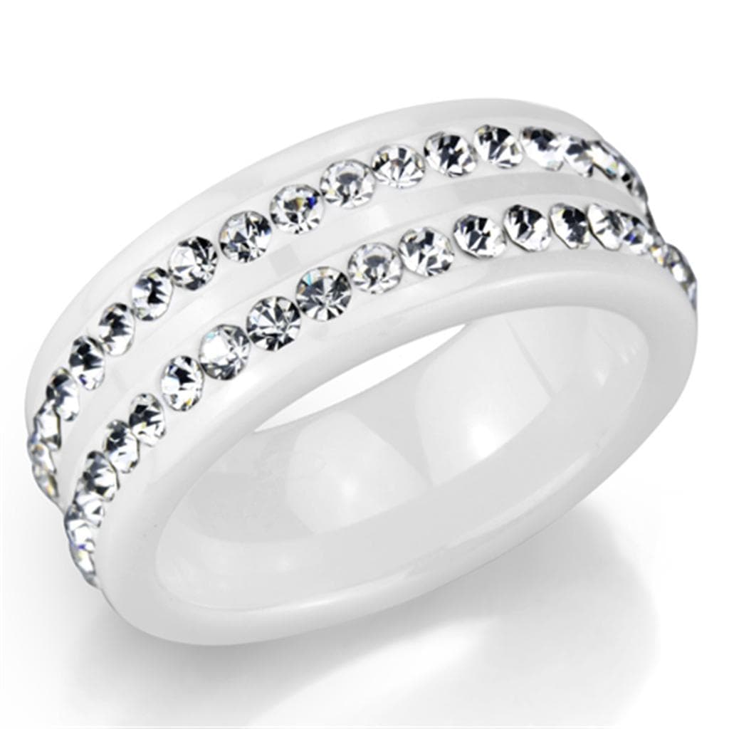 Stainless Steel White Ceramic CZ Pavé Ring