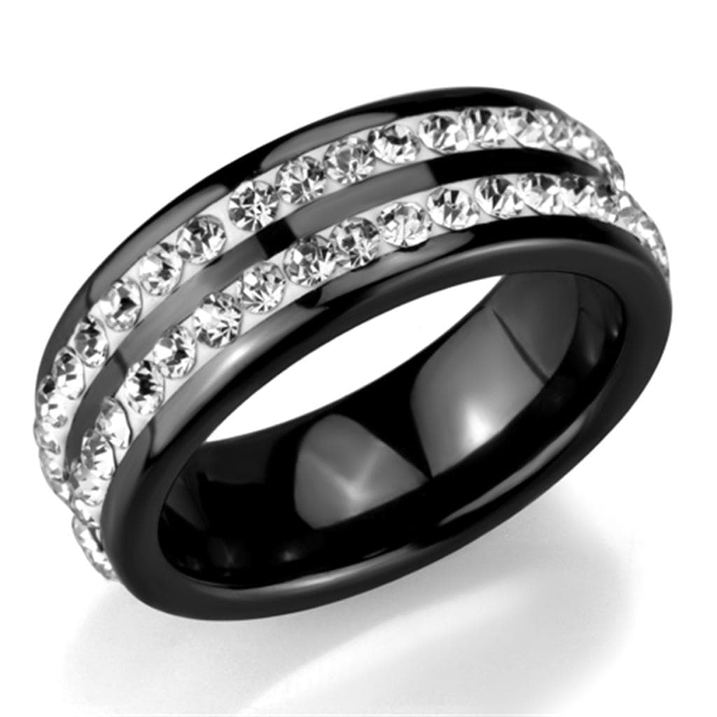 Stainless Steel Black Ceramic CZ Double Row Ring