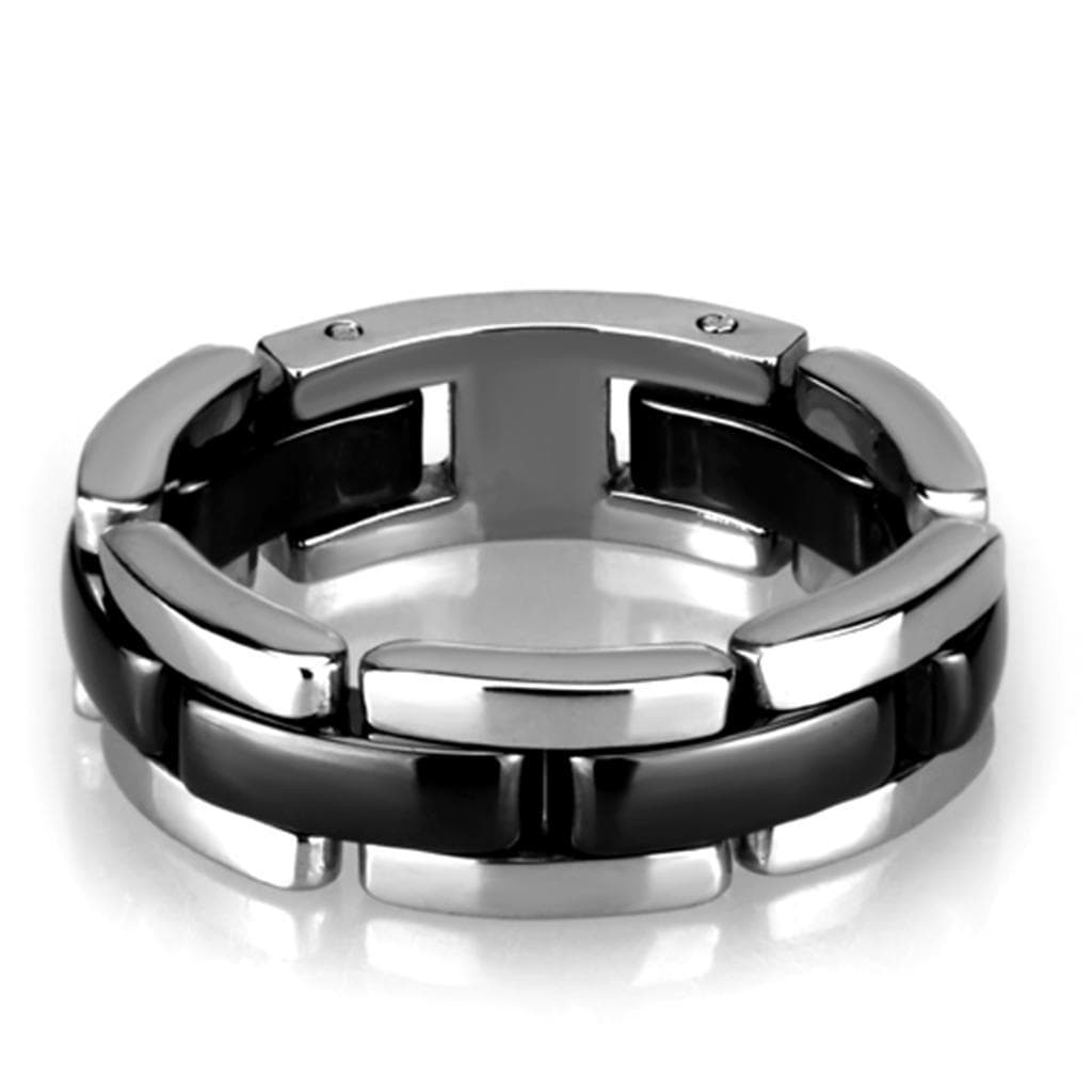 Stainless Steel Black Ceramic Polished Link Ring