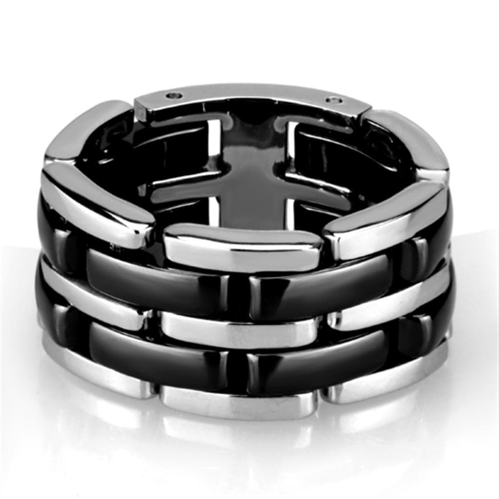 Stainless Steel Black Ceramic Polished Cross Link Ring