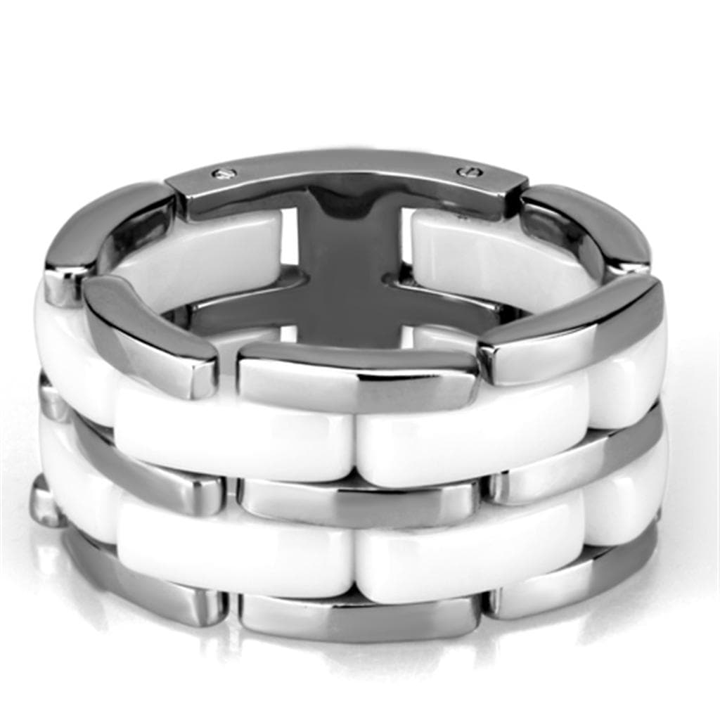 Stainless Steel White Ceramic Link Band Ring