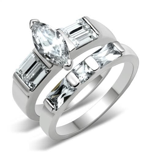 Sterling Silver CZ Marquise Baguette Bypass Ring