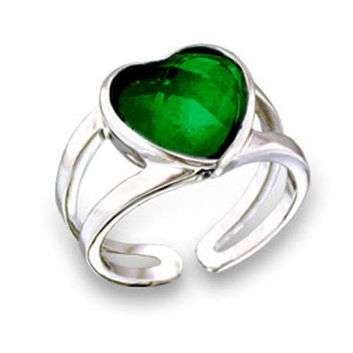 Brass Emerald CZ Heart Bypass Open Ring