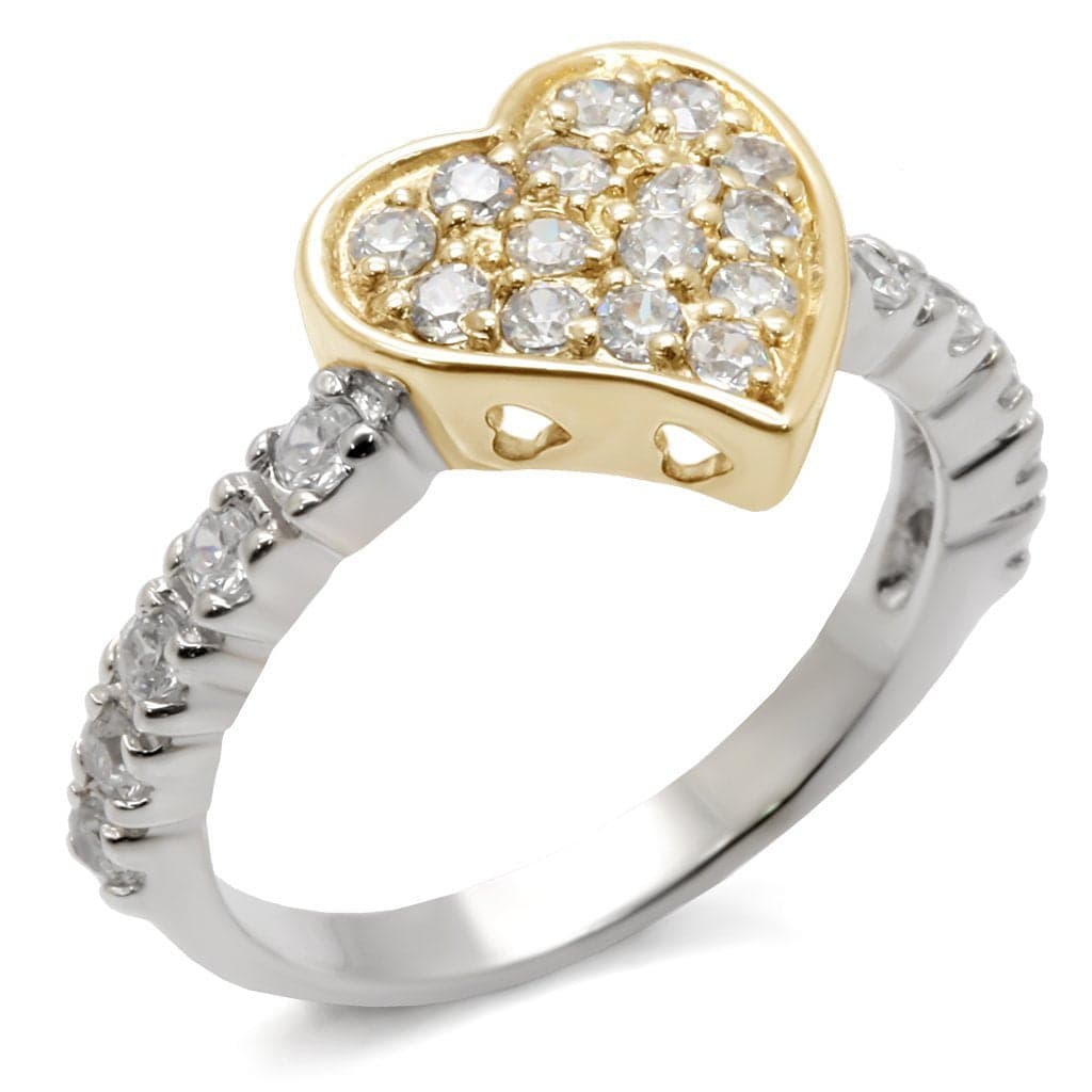 Sterling Silver Gold CZ Pave Heart Cluster Solitaire Ring