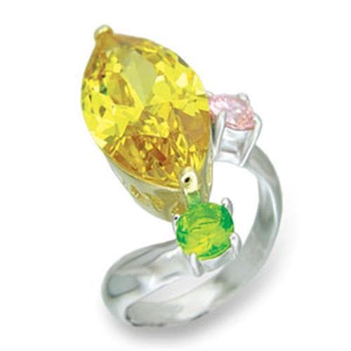 Sterling Silver Yellow CZ Pear Green Marquise Bypass Ring