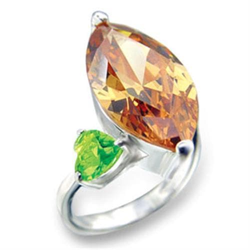 Sterling Silver Champagne CZ Marquise Green Pear Bypass Ring